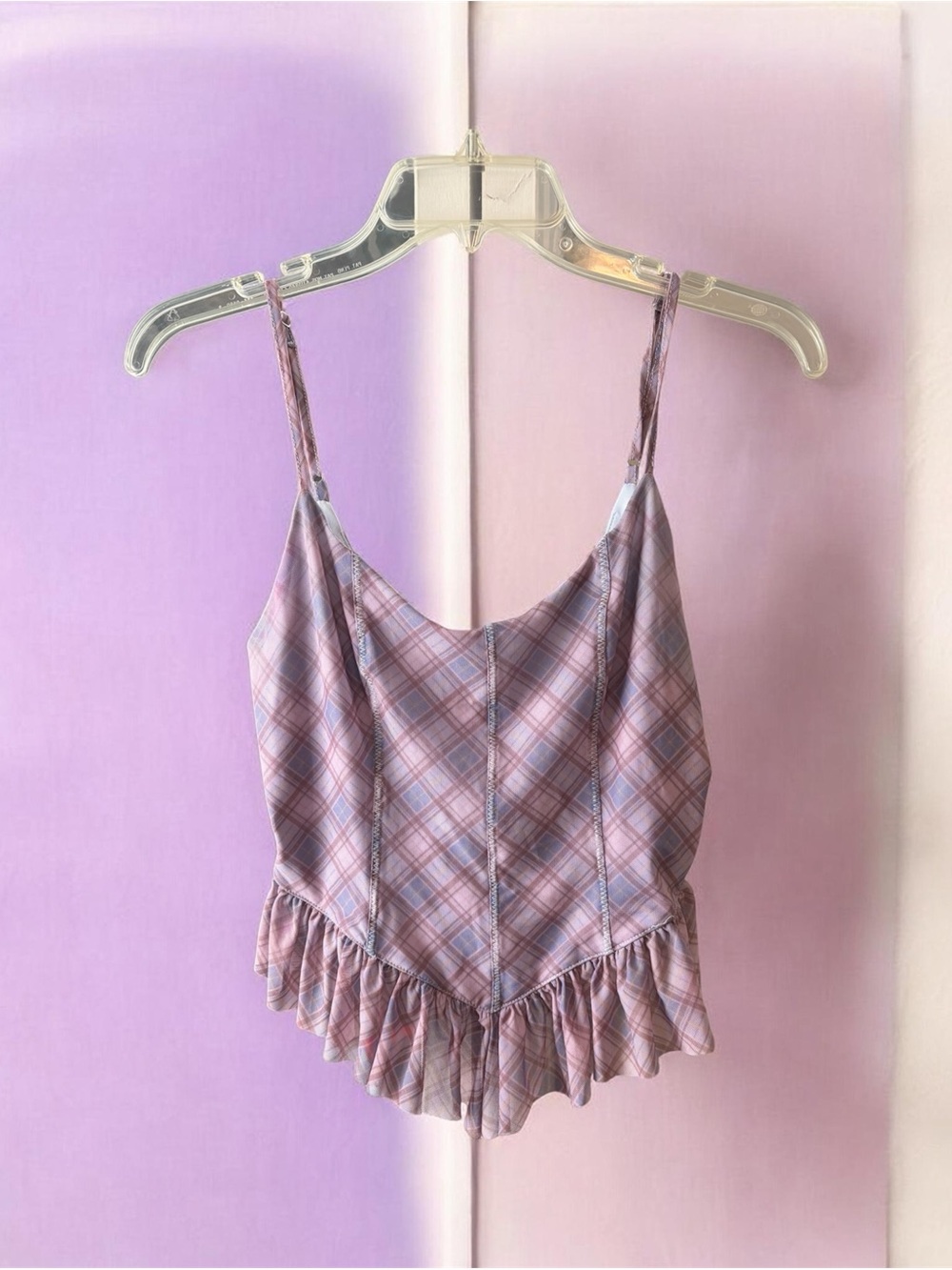 Urban Outfitters Lavender Plaid Ruffle-Hem Cami